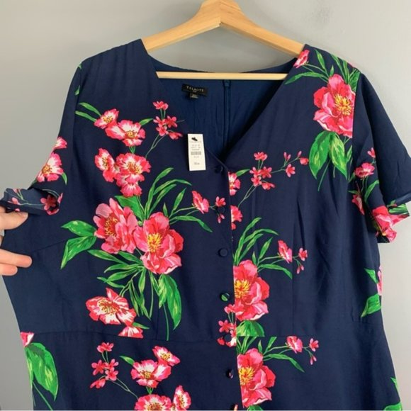 Talbots Plus Women Blue Pink Floral Flutter Sleeve Maxi Dress  Fit Flare 16 W - Picture 11 of 11